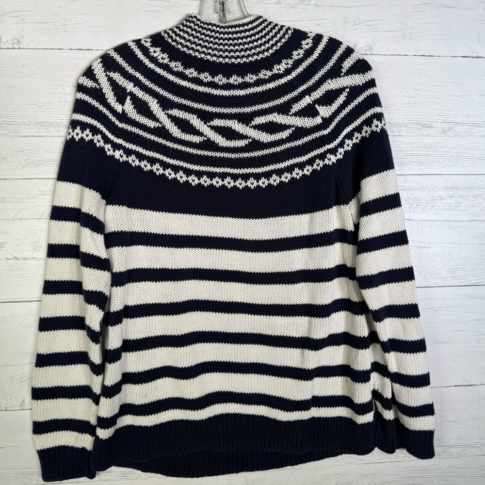 Talbots Womens Tunic Sweater Blue White Striped Mock Neck Long Sleeve - Picture 5 of 5